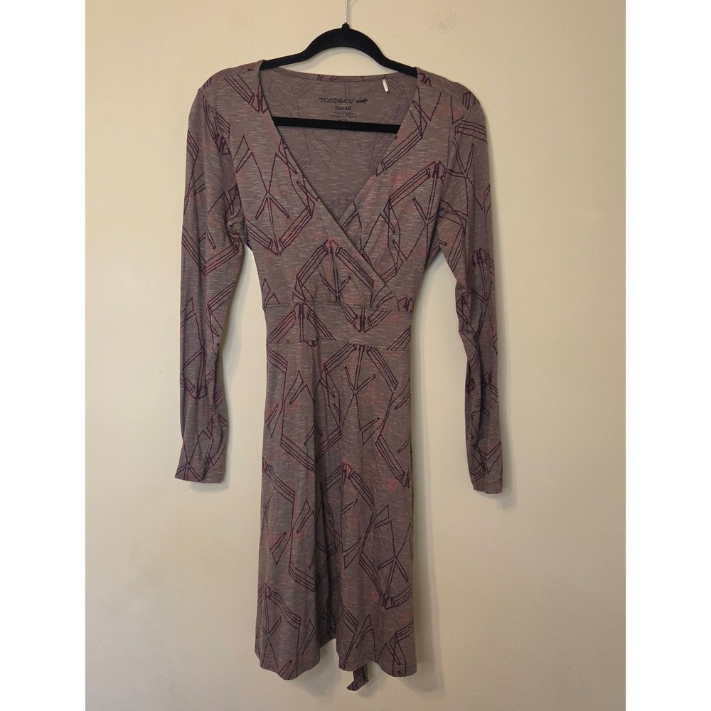 Toad& Co Cue Wrap Dress Small Brown Geometric Organic Cotton Tencel Long Sleeve
